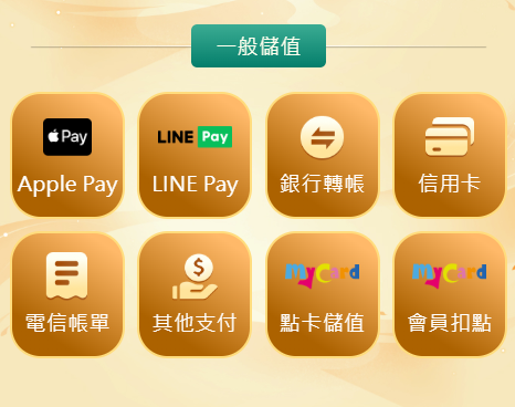 一般儲值 8 種付款方式